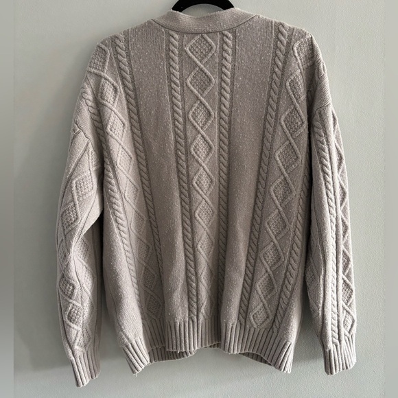 Sunday Best Taupe Cable Knit Cardigan Wool Blend Sz. Small Grandpa Grandma Luxe - Picture 4 of 11